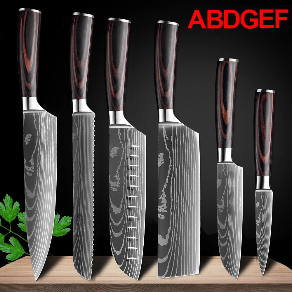 Sharp Japanese Kitchen Knife Set, Chef Knives, Laser Damascus Pattern, Sharp Cleaver, Slicing Utility Knife, Dropshipping