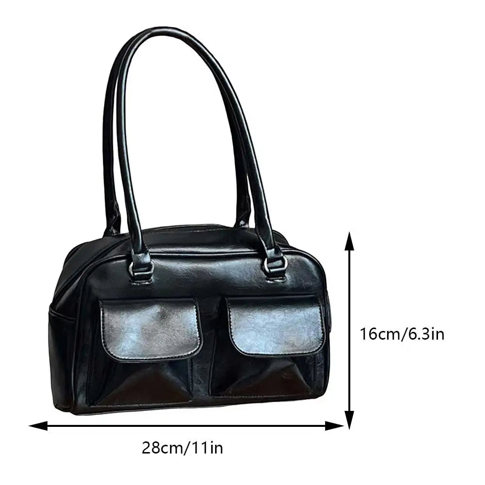 Retro Women's Satchel Hobo Bag PU Leather Shopping Bag Fashion Solid Designer Armpit Bag Casual Double Pocket Hand Underarm Bag