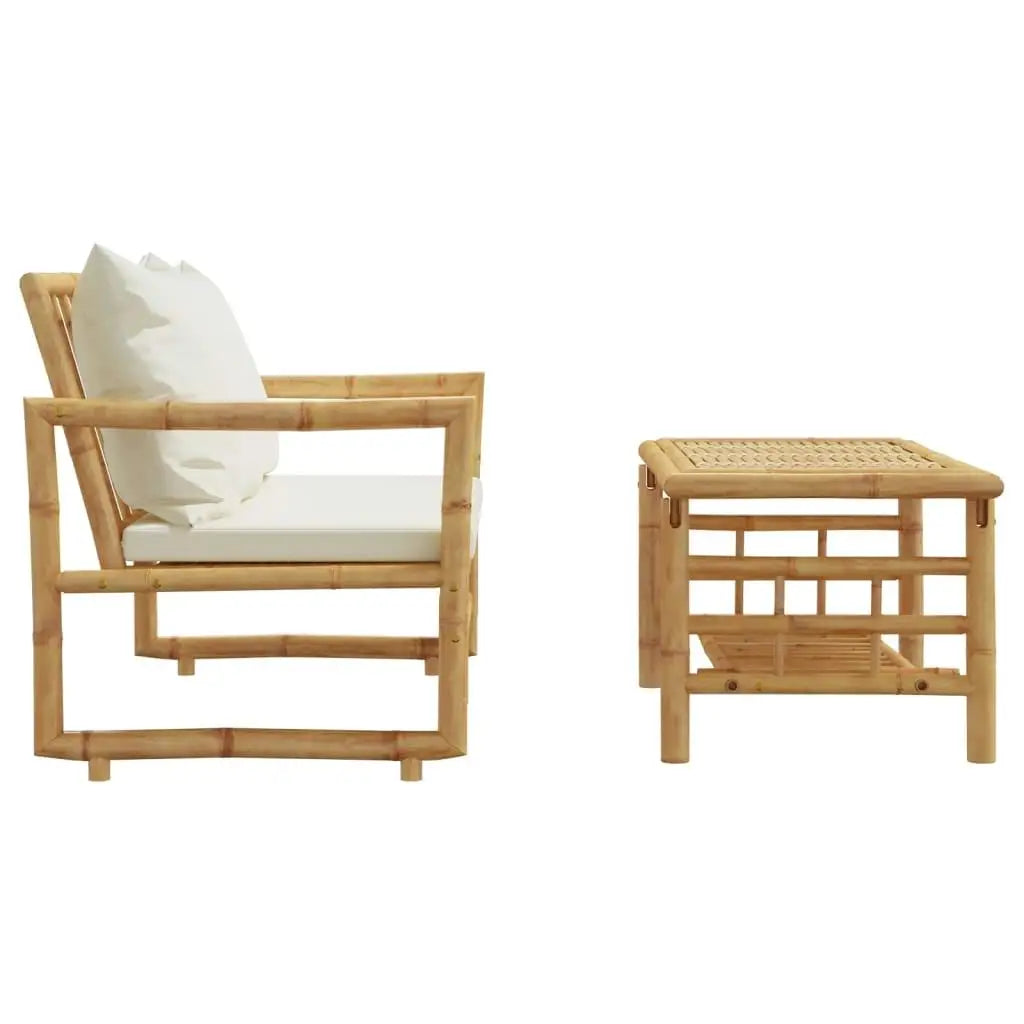 Stylish 2-Piece Bamboo Patio Sofa Set with Cushions - Outdoor Furniture