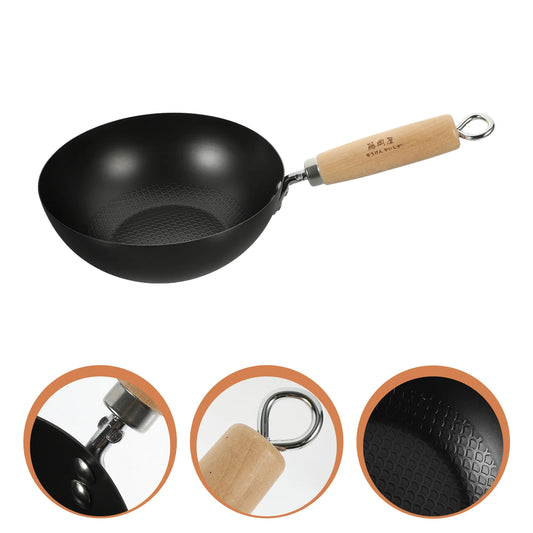 Flat Bottom Wok Fry Pans Everyday Deep Frying Japanese Pot Home for Gas Stove Cooking Utensils Iron Kitchen Cookware