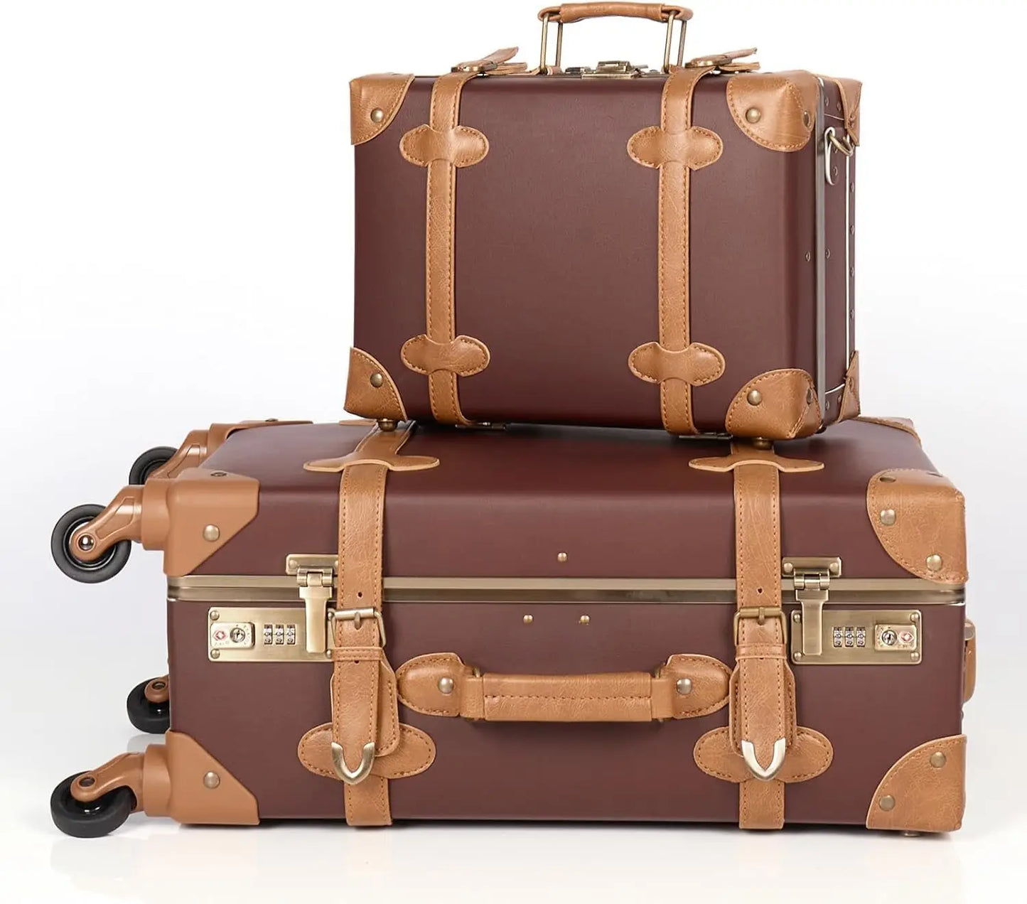 Urecity Vintage Luggage Set Of 2, Retro Suitcase Trunk With Wheels For Men And Women, Cute Designer Travel Luggage Set With