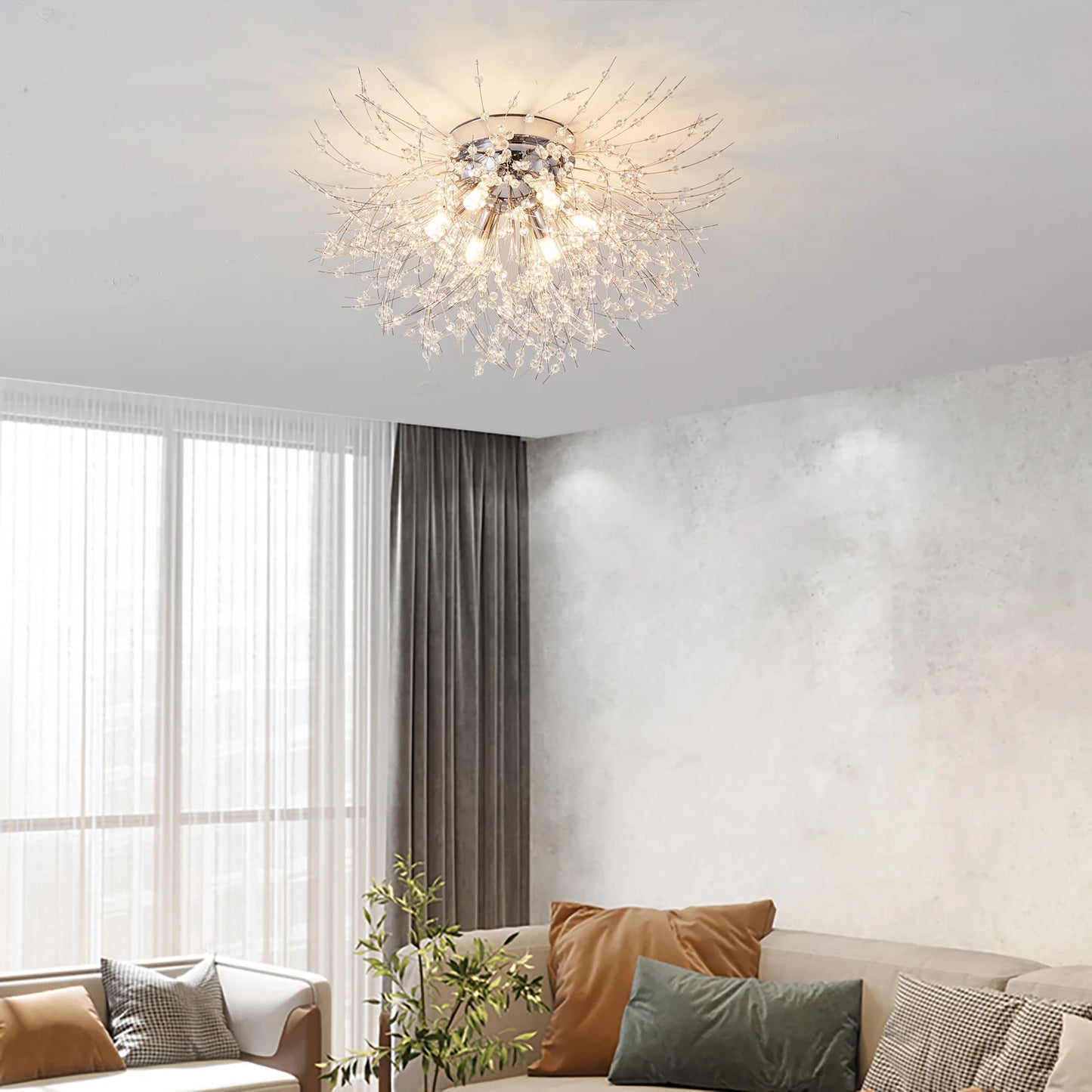 Gold/Sier Modern Crystal LED Ceiling Light 6 Lights Stainless Steel Firework Chandelier For Bedroom