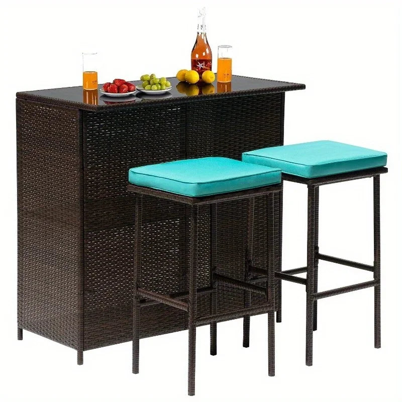 A three-piece outdoor bar set Terrace wicker counter high table set Solid frame