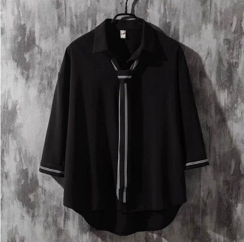 Women's Urban Fashion Blouses 2025 Autumn Winter Latest V-Shaped Collar Solid Color Shirt Tie Five Quarter Sleeve Button Top