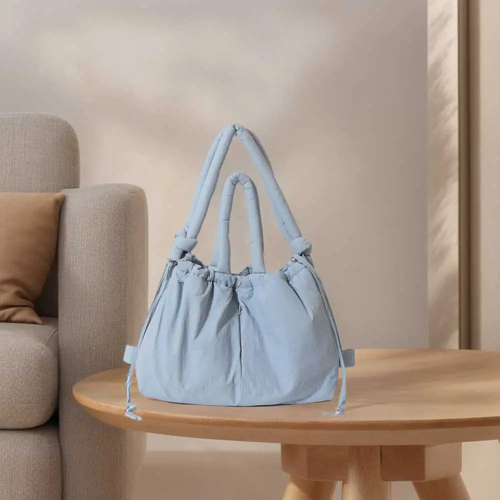 Puffer Tote Bag for Women Adjustable Strap Shoulder Bag Nylon Solid Crossbody Bag Large Puffy Purse for Shopping Travel