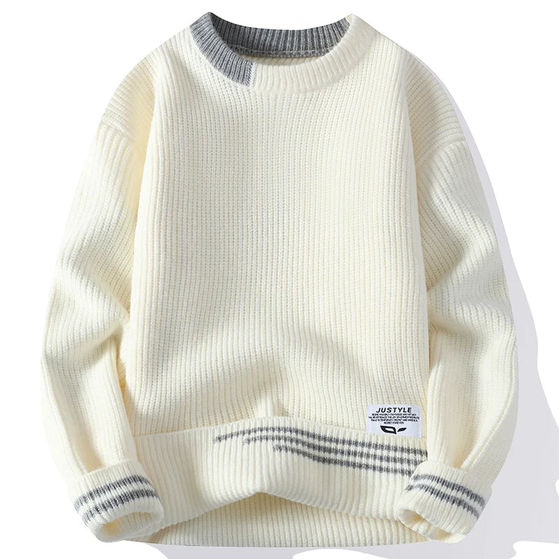 Men Retro Color Collision Twist Sweater Loose Fit Round Neck Knit Jumper Pullover Autumn Winter Casual 4 Colors Knitted Sweaters