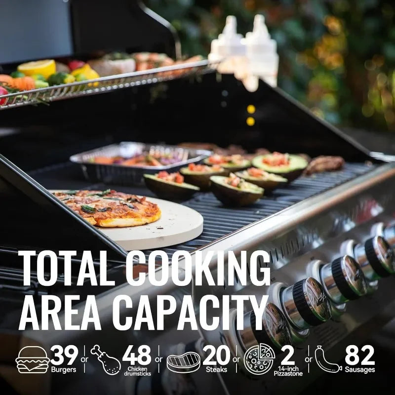 Royal Gourmet GA6402H 6-Burner Propane Gas Grill with Sear Burner and Side Burner, 74,000 BTUs, Cabinet Style Outdoor BBQ Grill