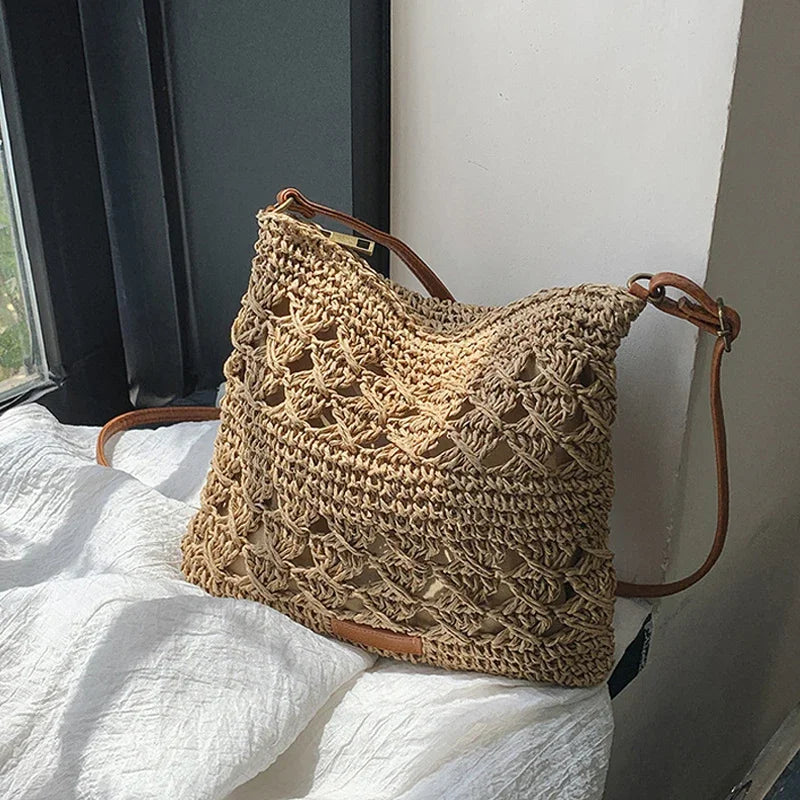 Casual Straw Women Shoulder Bags Handmade Woven Crossbody Bag Summer Beach Bag Simple Small Tote Bali Purses 2025