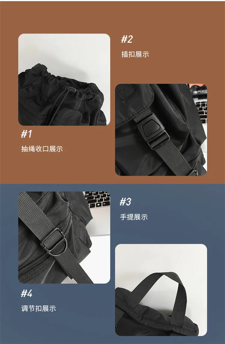 Black Nylon Waterproof Backpack Drawstring Shoulder Bag Men Travel Backpack Large Capacity Student School Bags мужской рюкзак 배낭