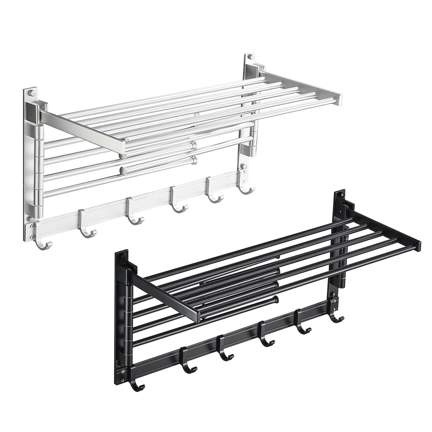 Laundry Clothes Drying Rack Bathroom Towel Rack Wall Mounted Towel Holder w/Hook