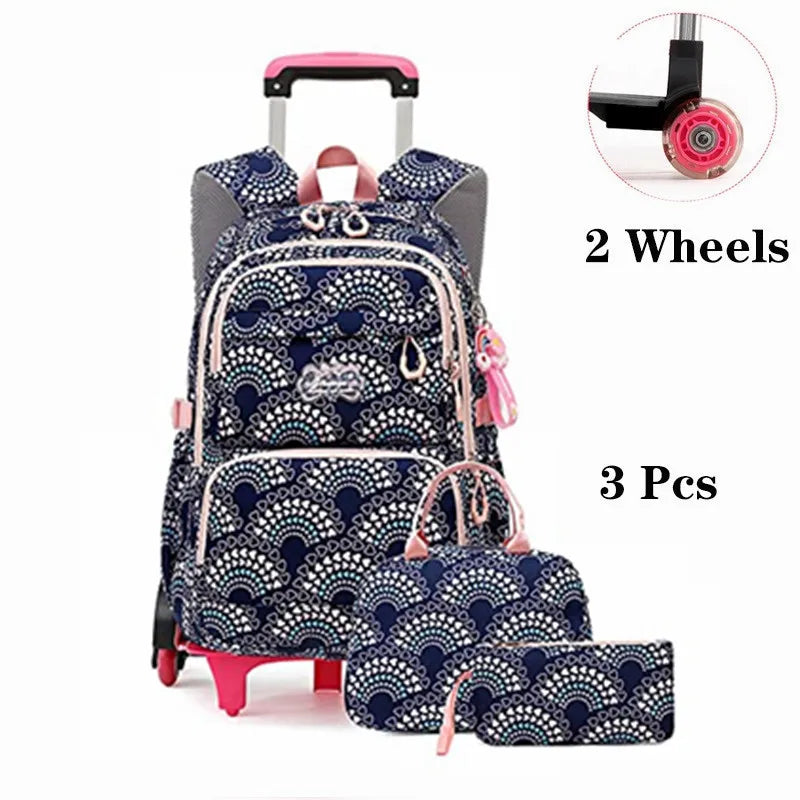 Rolling School Bags for Girls Backpack Children Waterproof School Backpacks with Wheels Middle School Trolley Luggage Back Pack