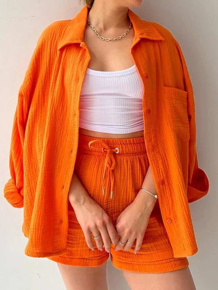 Summer Women's 2-piece Set White Long Shirt High Waisted Shorts Sets Casual Women 2 Piece Set Outfit Streetwear Female Clothing