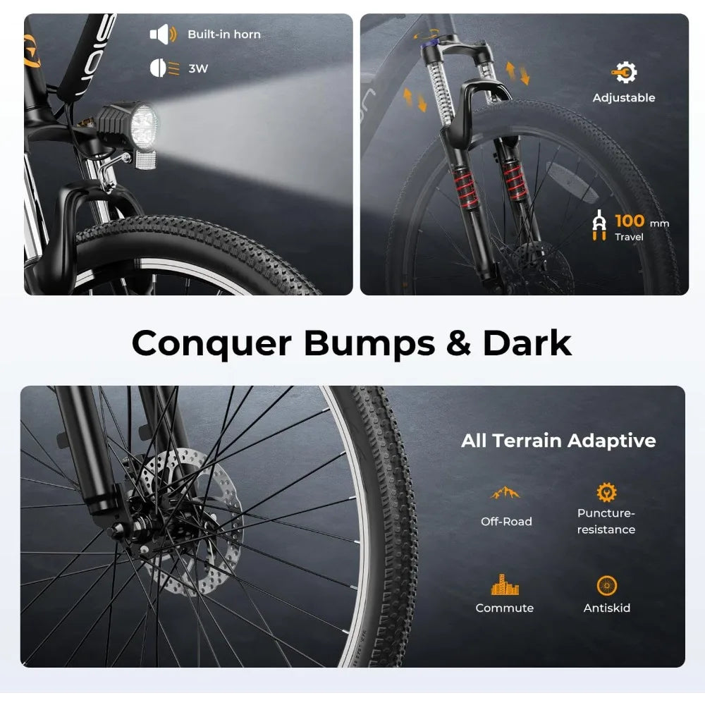 EB5 Electric Bike for Adults with Peak 500W Brushless Motor, 40Miles 20MPH Commuting Electric Mountain Bike