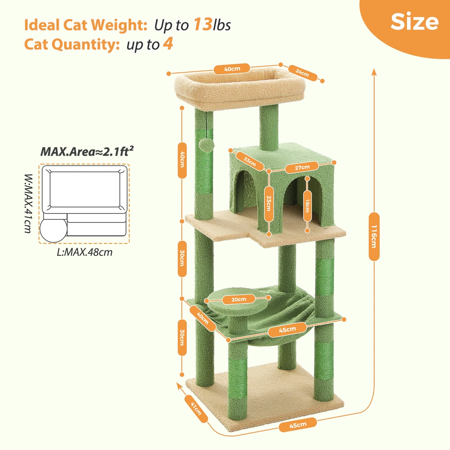Multi-Level Cat Tree with Hammock Cat Condo Cat Tower for Indoor Cat Scraper Scratching Posts for Cats Kitten House Bed Cat Toys