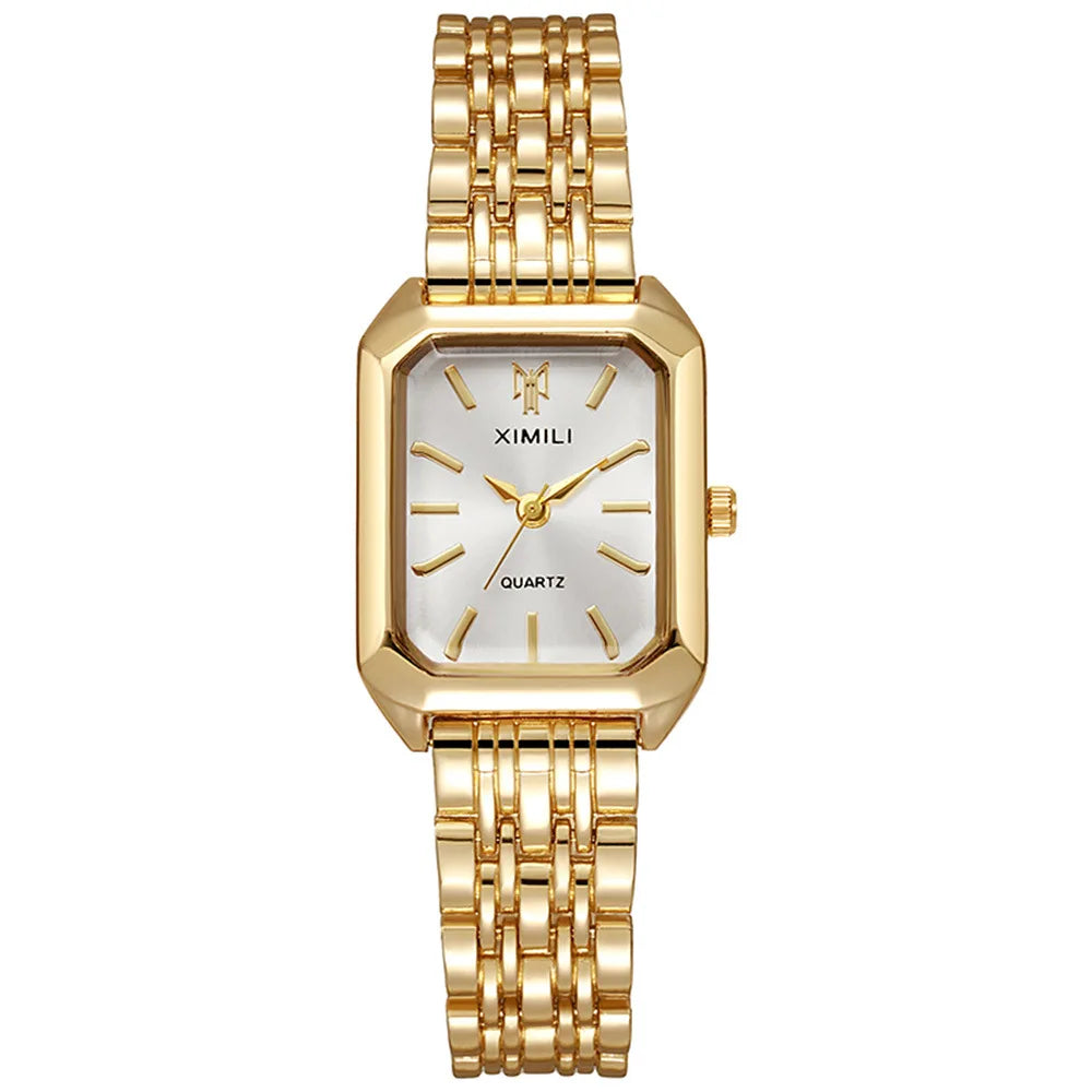 Luxury Ladies Bracelet Quartz Wristwatch Simple Scale Square Quality Gold Plated Women Watches Business Alloy Folding Clock