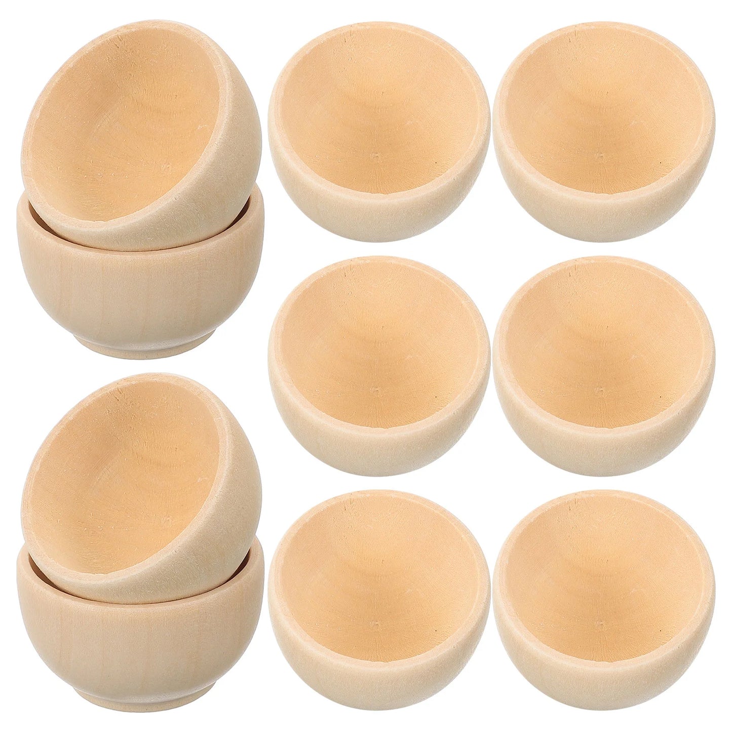 10 Pcs Wooden Bowl Toy Felt Small Unfinished Bowls Mini Craft Material DIY Cutlery Child