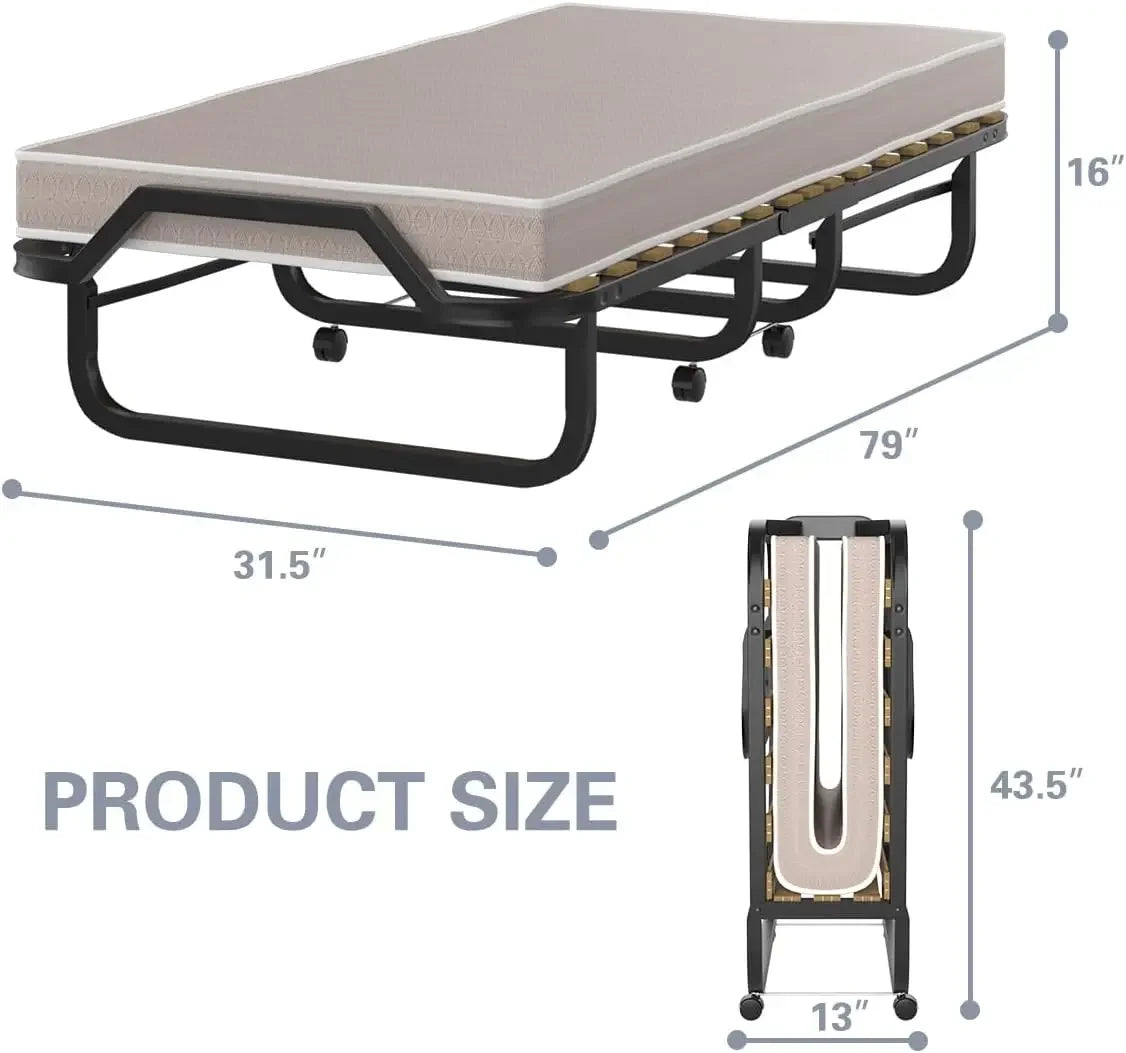 Folding Bed with 4 Inch Mattress for Adults, Portable Guest Bed with Memory Foam Mattress & Sturdy Metal Frame, Cot Size Fold up
