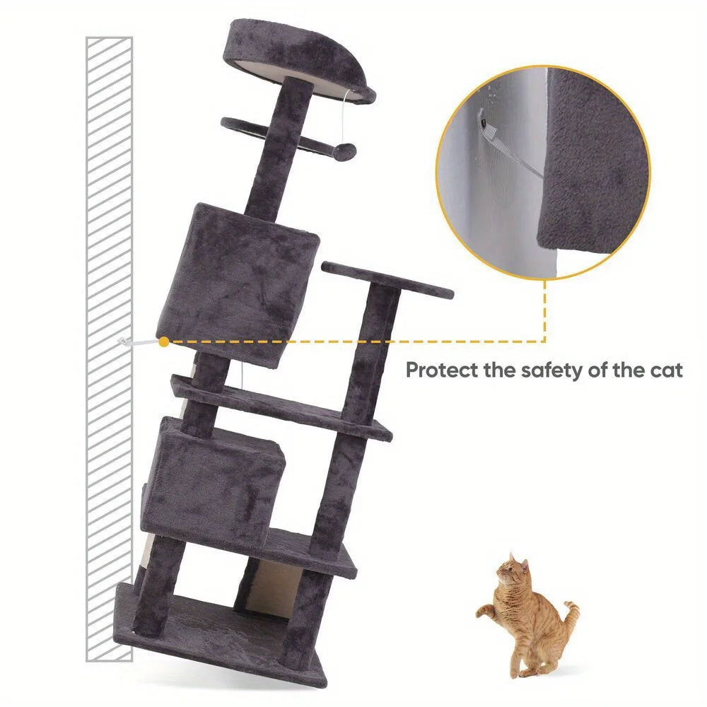 55" Safe Cat Tree Tower Activity Playing House Condo for Cat Rest Cat Furniture