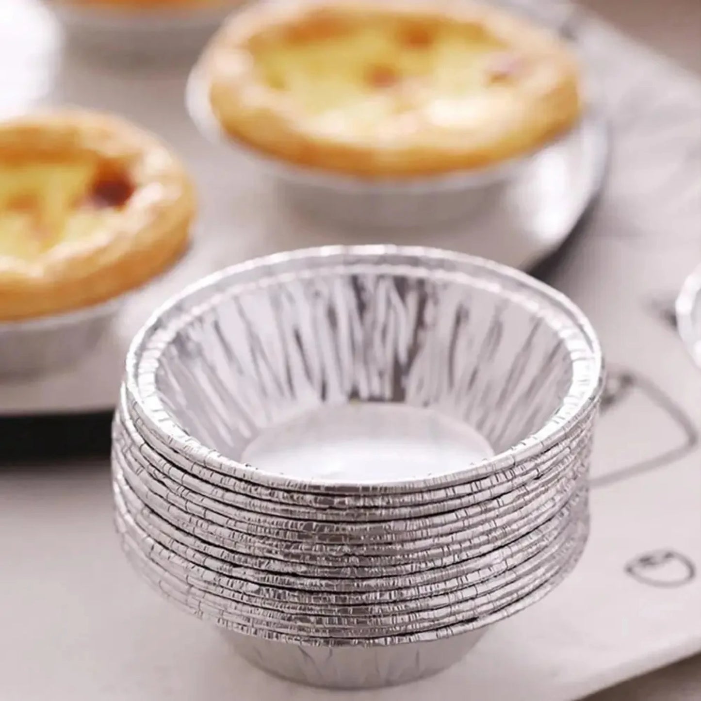 Versatile, Durable, and Grease-proof 50Pcs Aluminum Foil Egg Tart Mold - Essential Disposable Kitchen Tools for Desserts & Candi