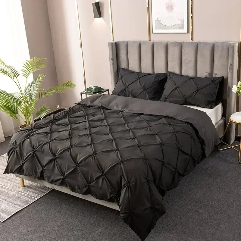 High Quality 3D Pinch Pleated Duvet Cover Set 220x240 Solid Color Single Double Twin Bedding Set Duvet cover