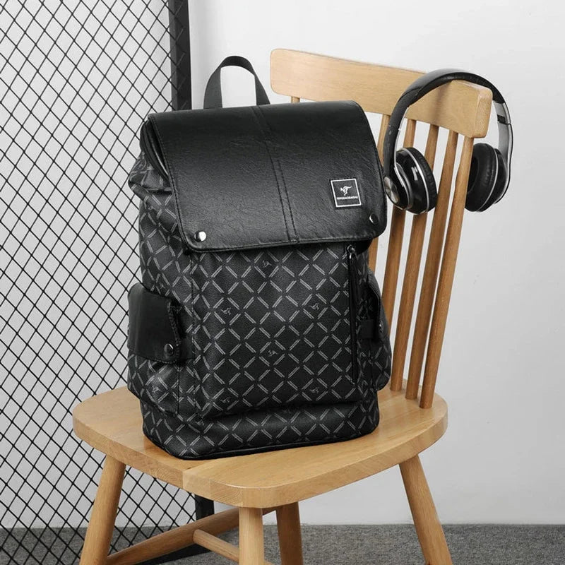 Fashion Backpack for Man PU Leather Notebook Executive Handbag Casual Travel Office Waterproof Business Shoulder Back Pack Bag