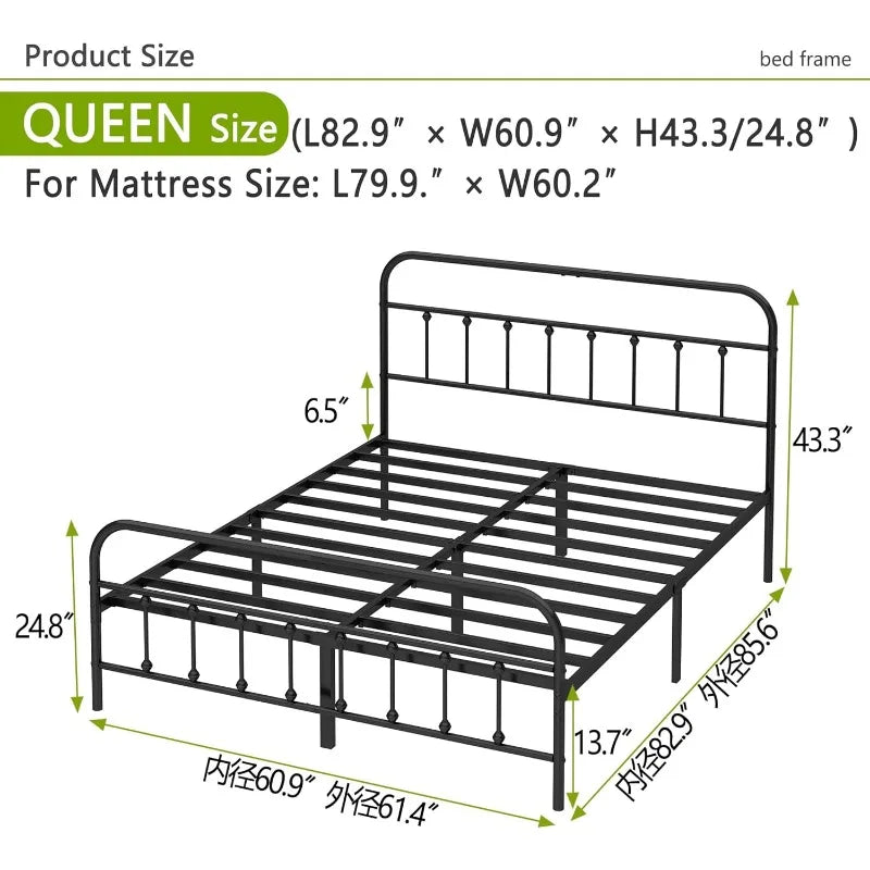 Metal Bed Frame - Structurally Stable Heavy Duty Steel Slat Supported Bed Frames, No Box Spring Needed