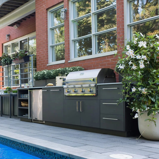 Stainless steel outdoor BBQ kitchen to fit grills refrigerator sink gascooker cabinets drawer counter top working  Bar area