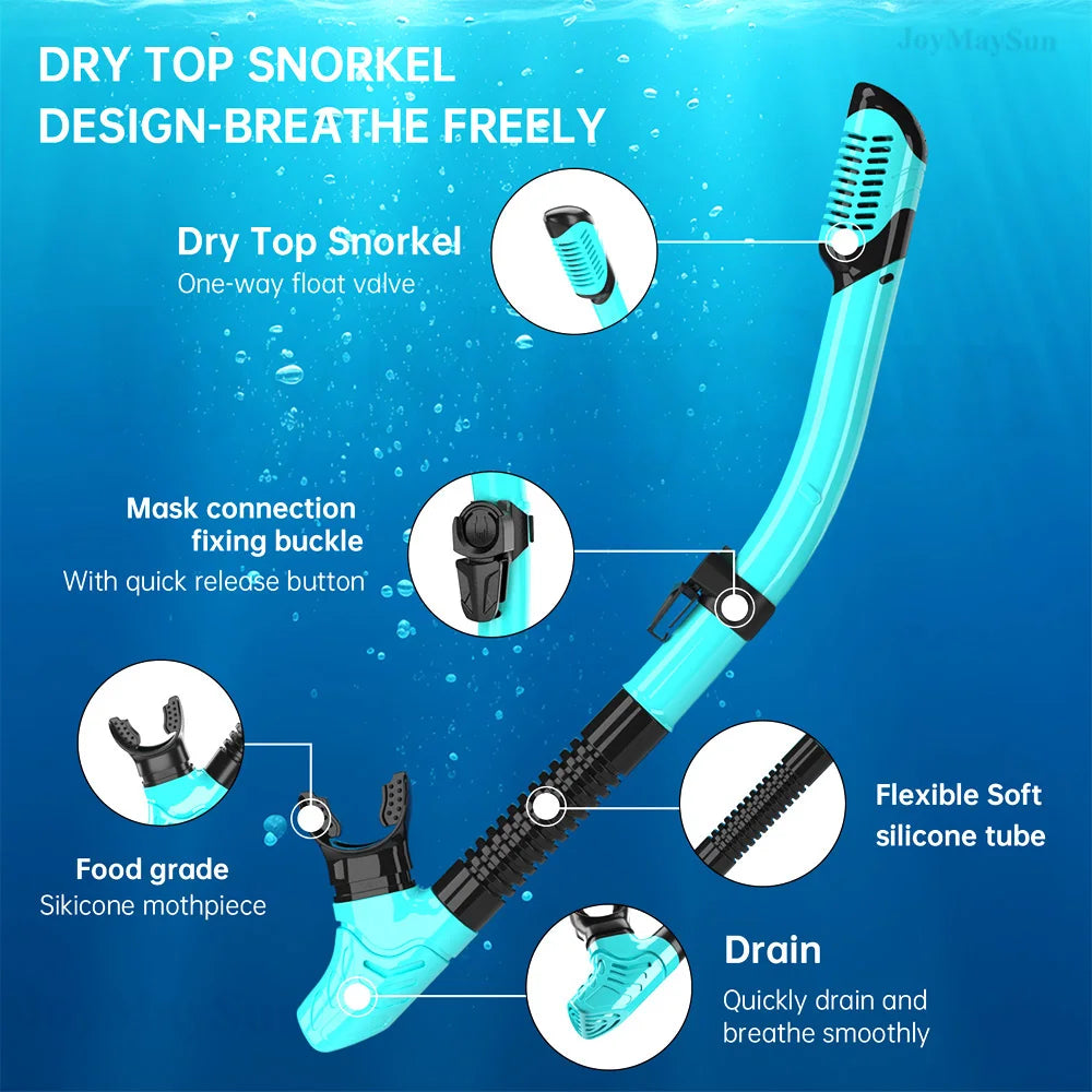 Mask Fin Snorkel Set Snorkeling Gear for Adults with Panoramic View Anti-Fog Mask Trek Fins Dry Top Snorkel and Gear Bag