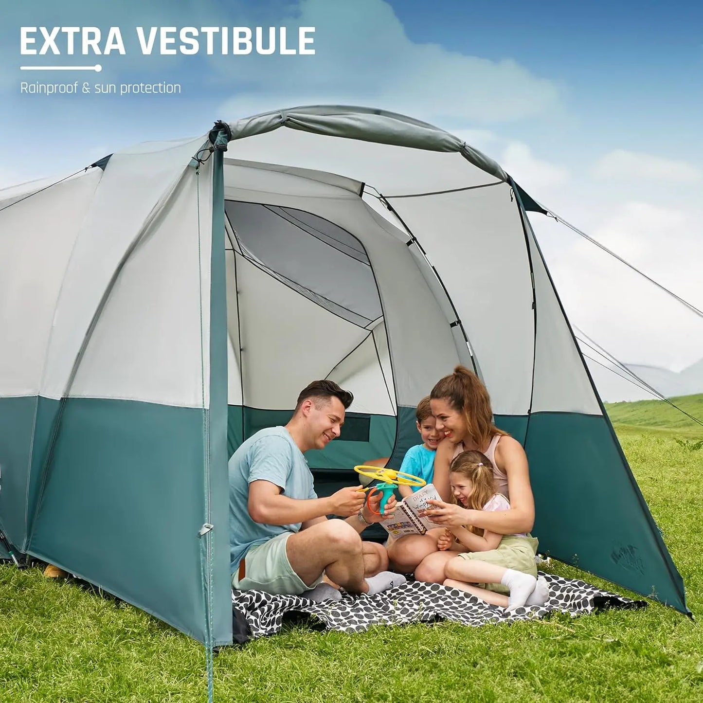 6/8/10/11 Person Camping Tent with Porch Family Tents for Camping Big Dome Tunnel Tent Includes Rainfly, Easy Setup Large Tents