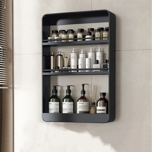 Wall-Mounted Bathroom Shelf No Drilling 2 Layers Shelves Cosmetic Storage Rack Kitchen Seasoning Bottle Racks Closet Organizer
