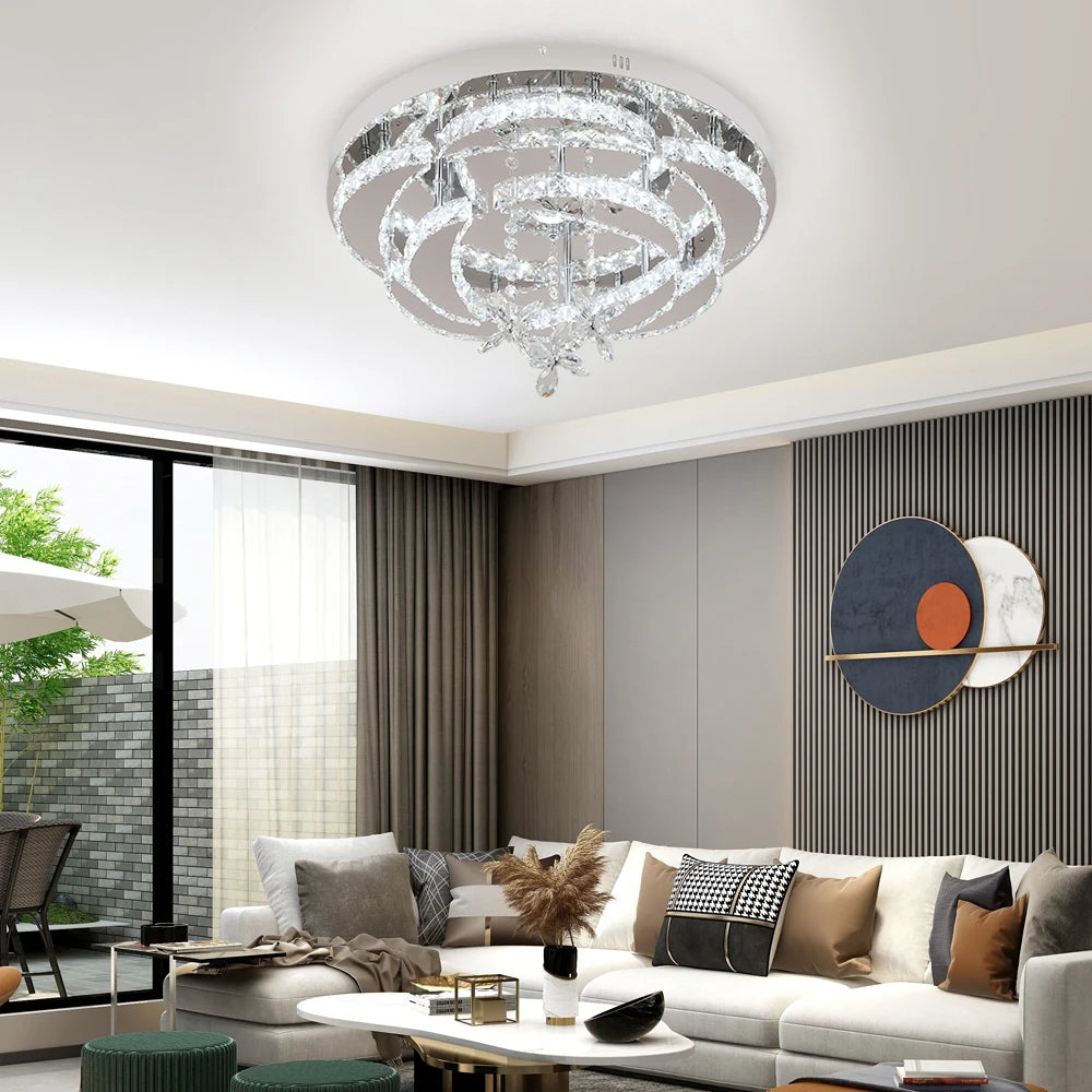 Modern Chandelier Ceiling Lamp K9 Luxury Crystal Led Living Dining Room Decor Pendant Light RC Dimmable Luminaire Home Fixture