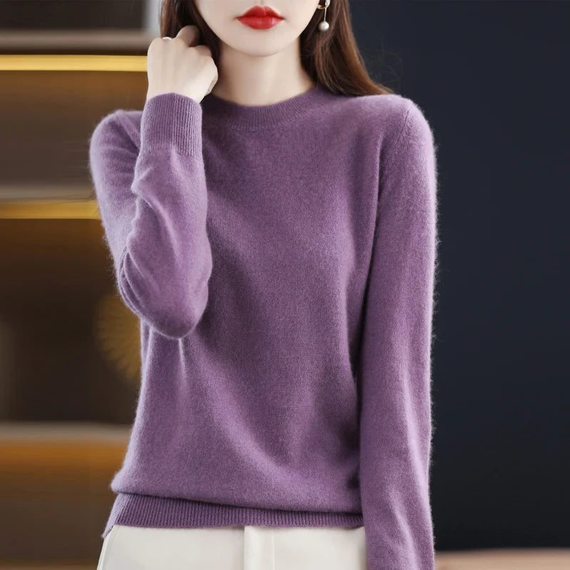 100% pure wool cashmere sweater women's O-neck pullover casual knit top autumn and winter women's coat Korean fashion