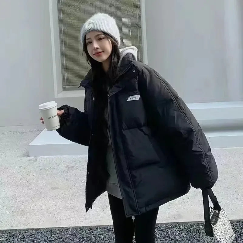 Winter Thickening New Fake Two Down Coats Women Y2k Harajuku Korean Popular Loose Warm Cotton-Padded Couple Casual Joker Jacket