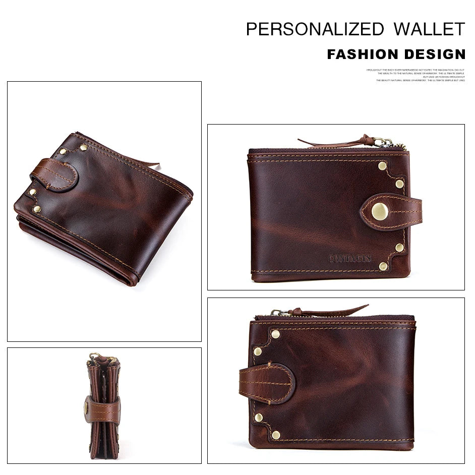 CONTACT'S Genuine Cowhide Leather Men Wallet Short Coin Purse Small Retro Compact Wallets  High Quality Multi-functional Luxury