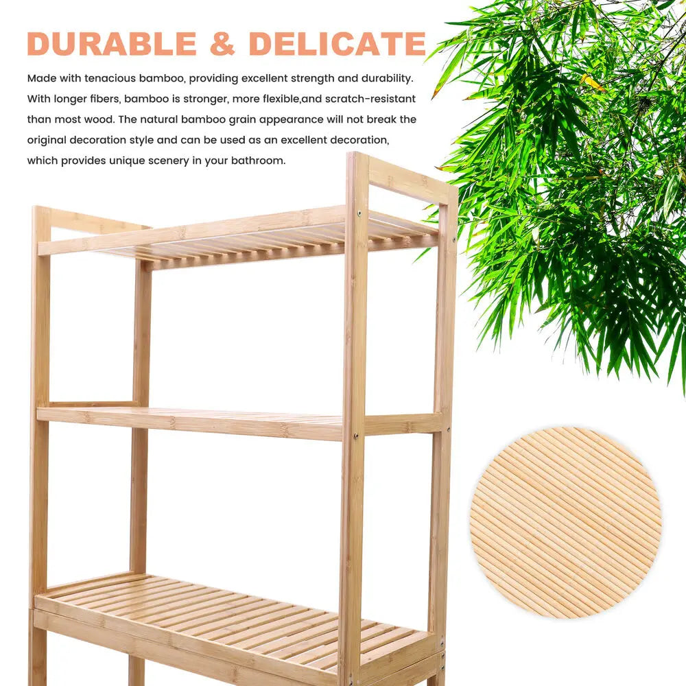 3-Tiers Over The Toilet Bamboo Storage Rack Bathroom Organizer Shelf Space Saver