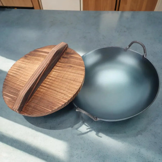 Non-Stick Decor Chinese Wok, Stir Fry Skillet with Wooden Lid and Double Ear, Everyday Mini Cookware Pan
