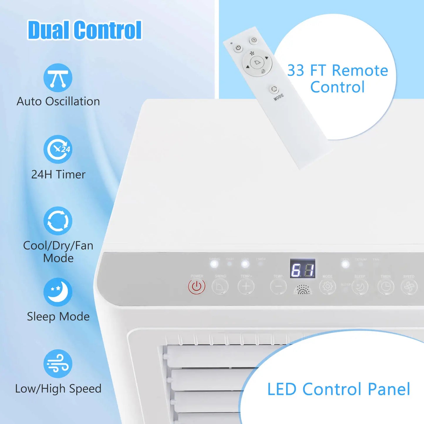 8000 BTU Portable Air Conditioner 3-in-1 Freestanding Air Cooler w/ Dehumidifier