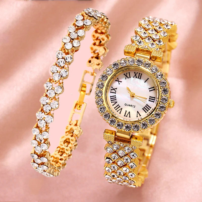 H11 Fashion Roman Pattern Diamond Ladies Watch for women Quartz Women's Watch Girls Lady Clock Bracelet Chains