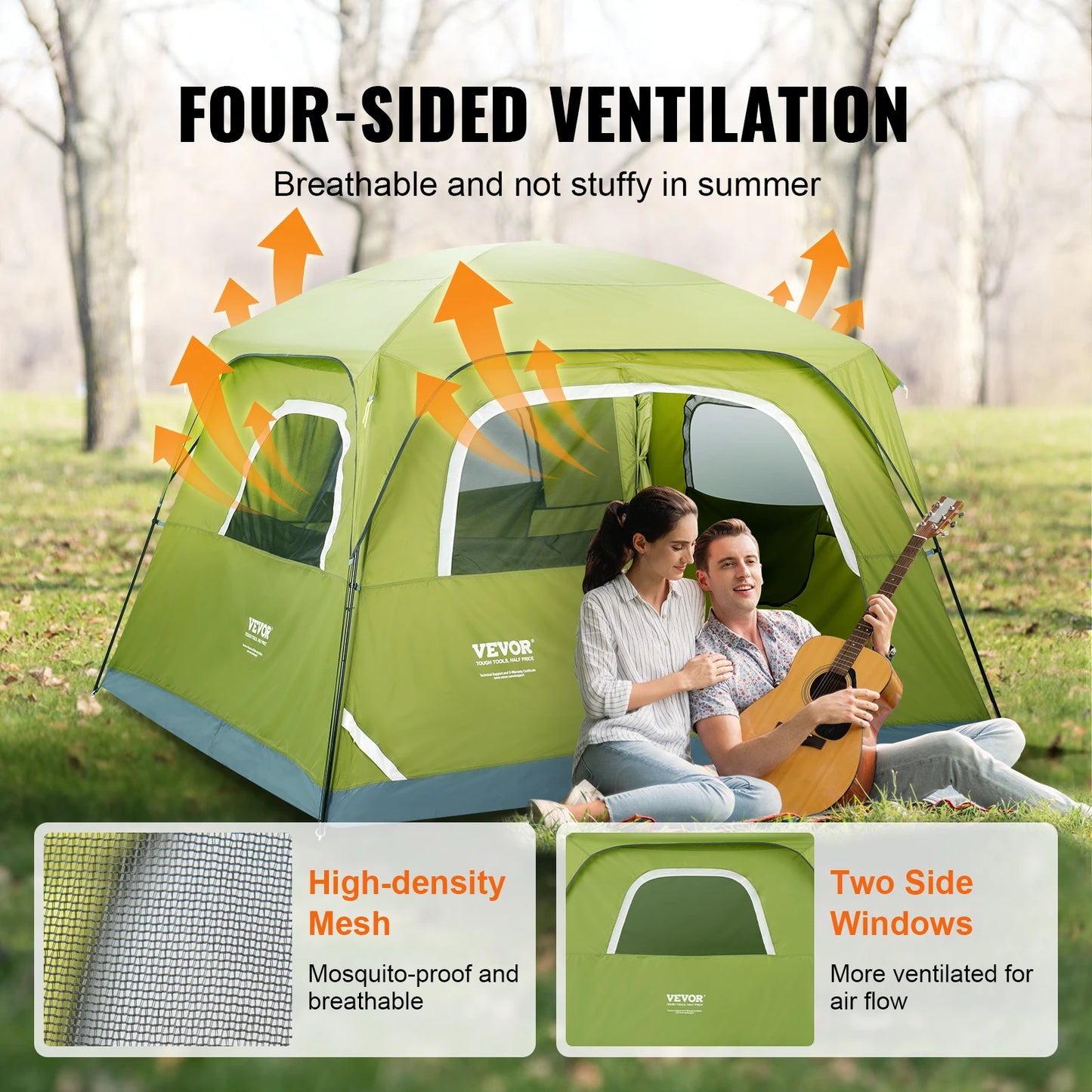 VEVOR 6 Person Outdoor Profession Fabric Tent Rainfly Waterproof Camping Tent Family Outdoor Instant Setup Tent with Carring Bag