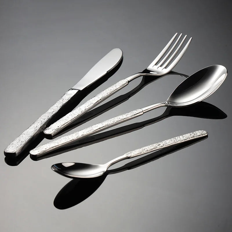Stone Pattern Handle Stainless Steel Western Dining Spoon Knife Fork Creative Cutlery Set Tableware Kitchen For Home Household