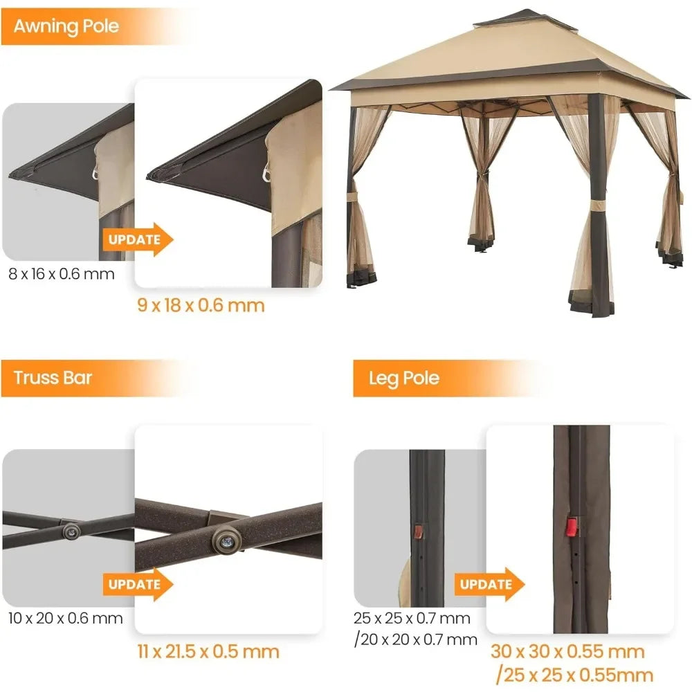 gazebos for outdoor 11x11 Pop Up  OutdoorCanopy Shelter, Gazebo Sun Shade Canopy Tent with 4 Sandbags,2 Tiers Roof,outdoor decor