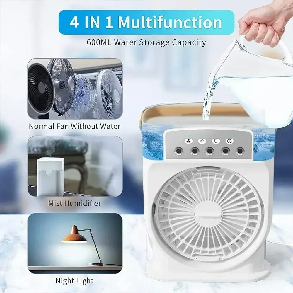 3 In 1 Portable Fan Air Conditioner Humidifier Cooling USB Fan Air Cooler LED Night Light Water Mist Humidification Fans