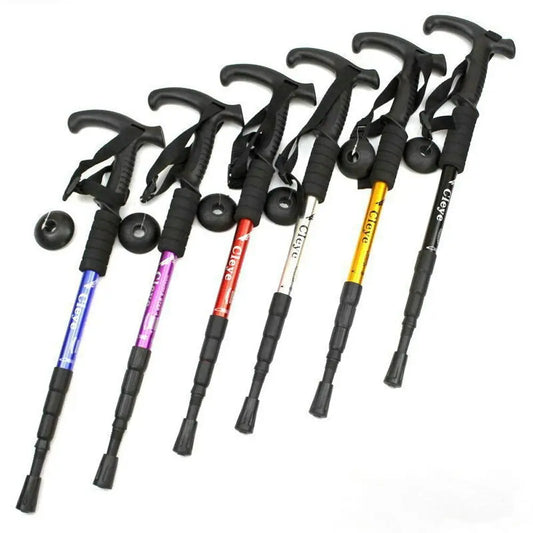 4 Section Trekking Poles Folding Non-slip Walking Stick Aluminium Alloy Ergonomic Handle Design Foldable Crutches Hiking