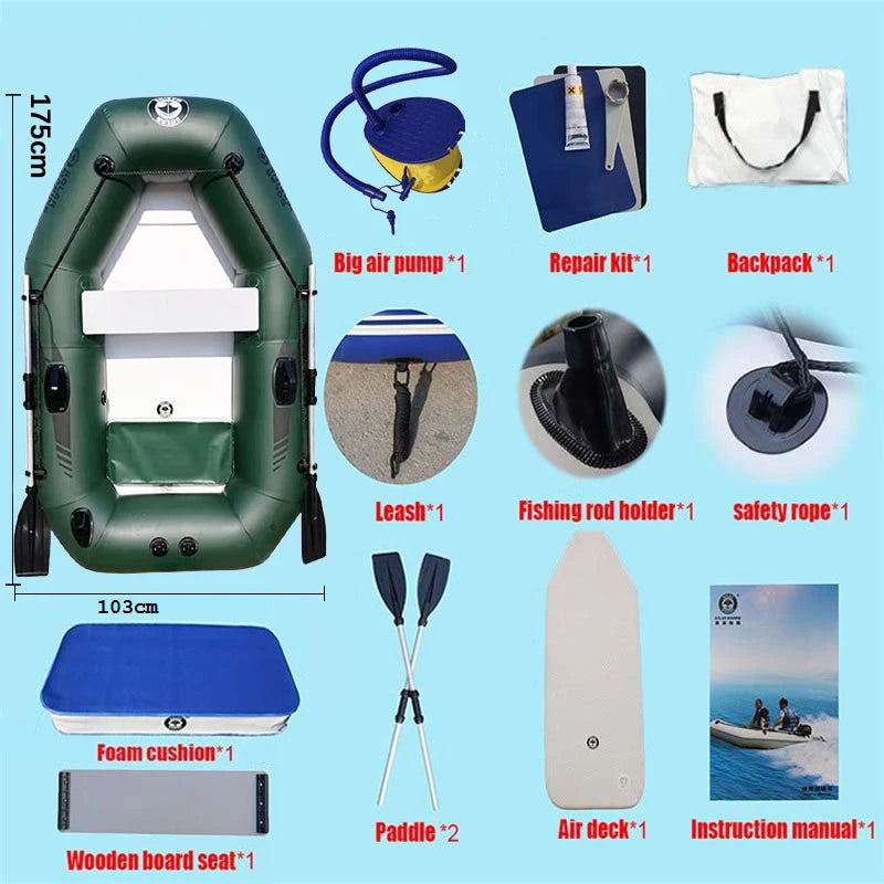 SOLAR MARINE-1.75m Inflatable Dinghy Sea Fishing Boat for 1 Person, Boat Accessories