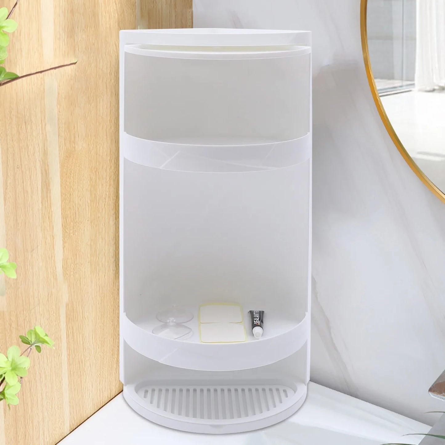 Bathroom Corner Locker, Cosmetic Storage Rack Cabinet, Countertop or Wall Mount Rotating Triangle Shelf for Bedroom, Kitchen