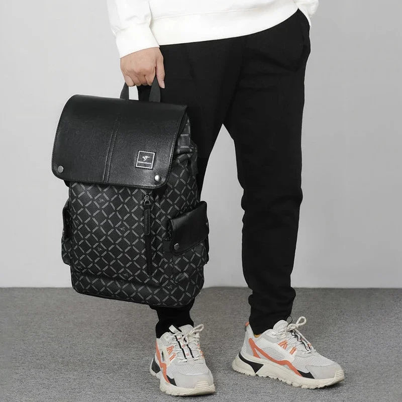 Fashion Backpack for Man PU Leather Notebook Executive Handbag Casual Travel Office Waterproof Business Shoulder Back Pack Bag