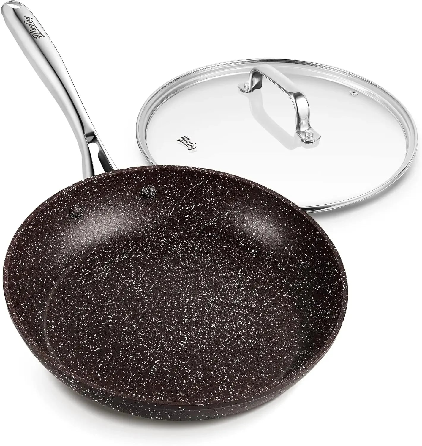 Nonstick Frying Pan with Lid,Black Marble Cookware,Stone-Derived Coating with Heat-Resistant Handle Pot and Pans Healthy Cooking