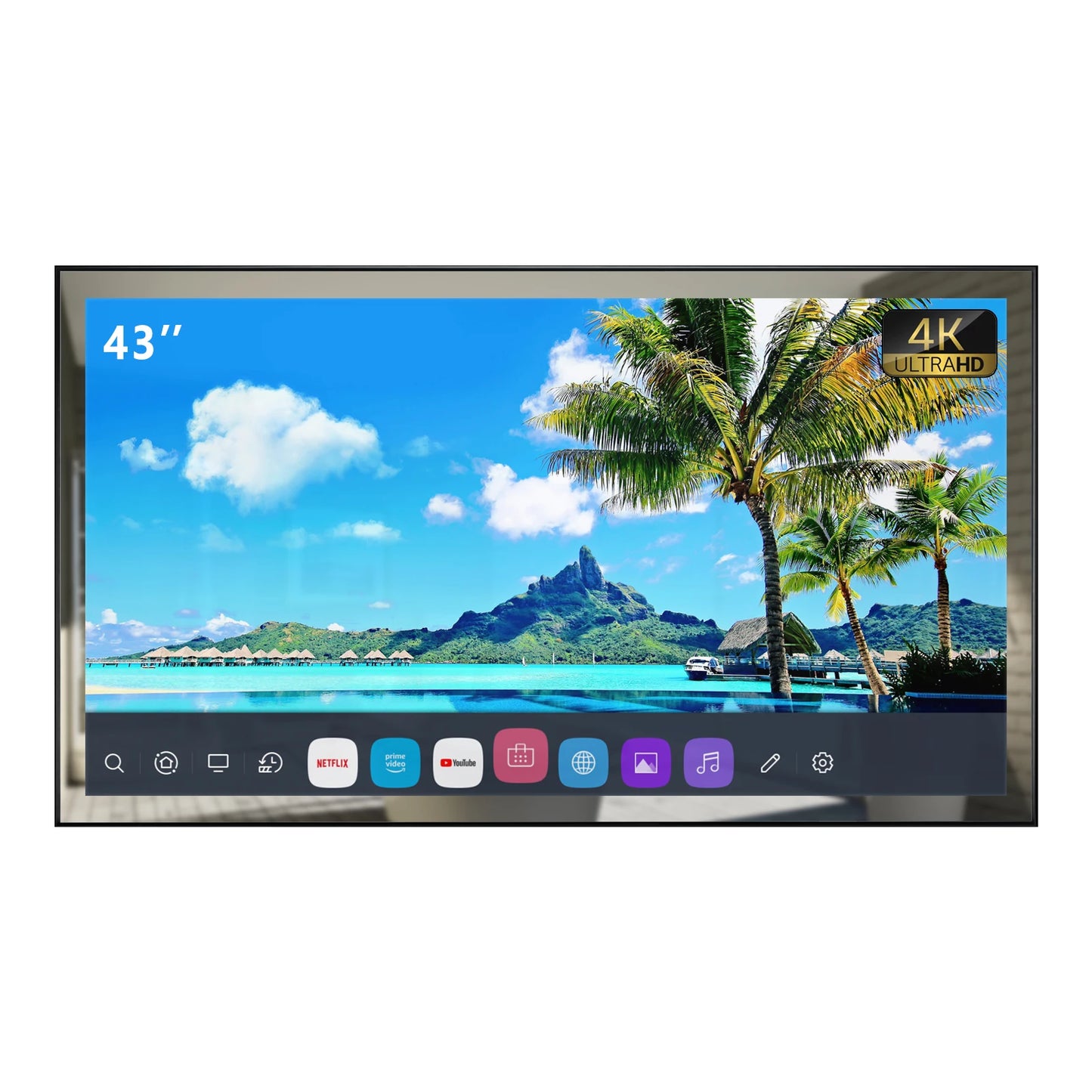 43 Inches Smart Mirror TV Bathroom LED Big Screen 4K TV Waterproof Soulaca webOS Large Television WiFi DVB ATSC Voice Control