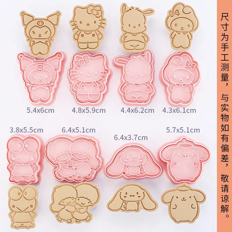 24Pcs Sanrio Hello Kitty Cartoon Cookie Mold 3D Pressable Stamp Kitchen Baking Pastry Bakeware New Year Christmas Decoration