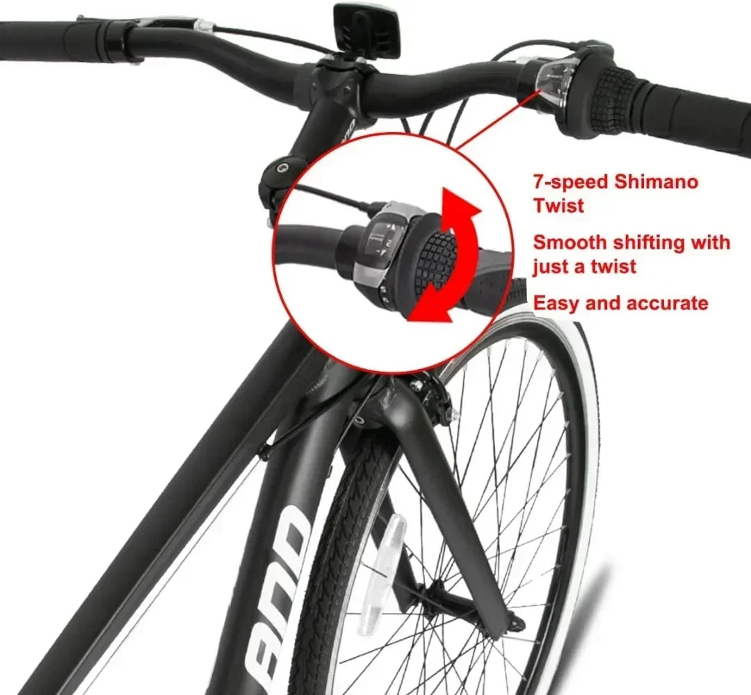 Mens and Womens Hybrid Bike Step-Over or Step-Through Frame 700C Wheels Urban Commuter Bike, 7 Speeds Road Bicycle for Adult